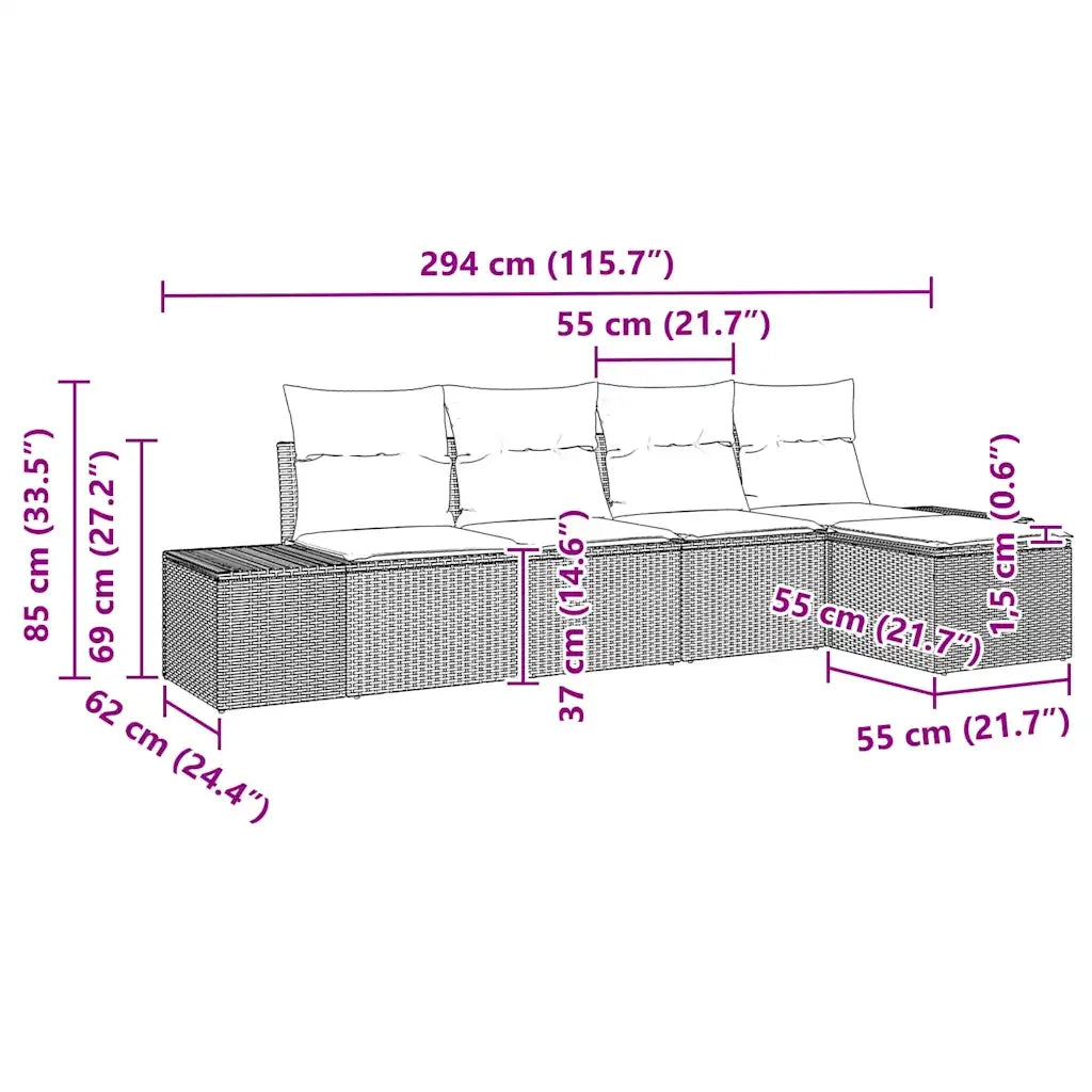 Set Divano da Giardino con cuscino 5 pz-Sofa da Giardino-Divanetto da esterno Nero polyrattan 788298