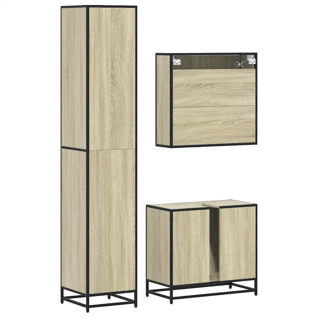 Set Mobili da Bagno | Armadio da bagno 3 pz Rovere Sonoma in Legno Multistrato