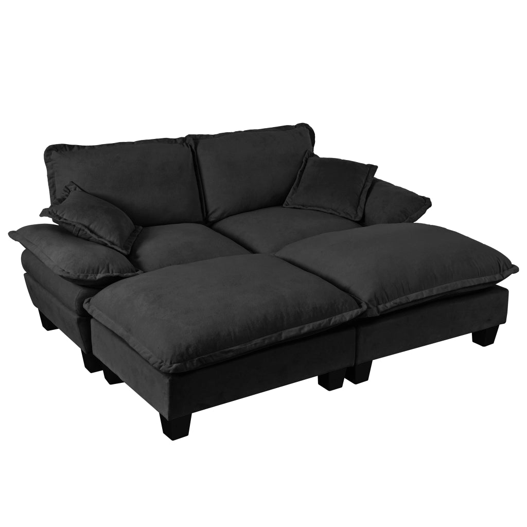Divano Angolare Modulare con Ottomane ¨C MINIMAL ¨C Chenille Nero, Cuscini Morbidi