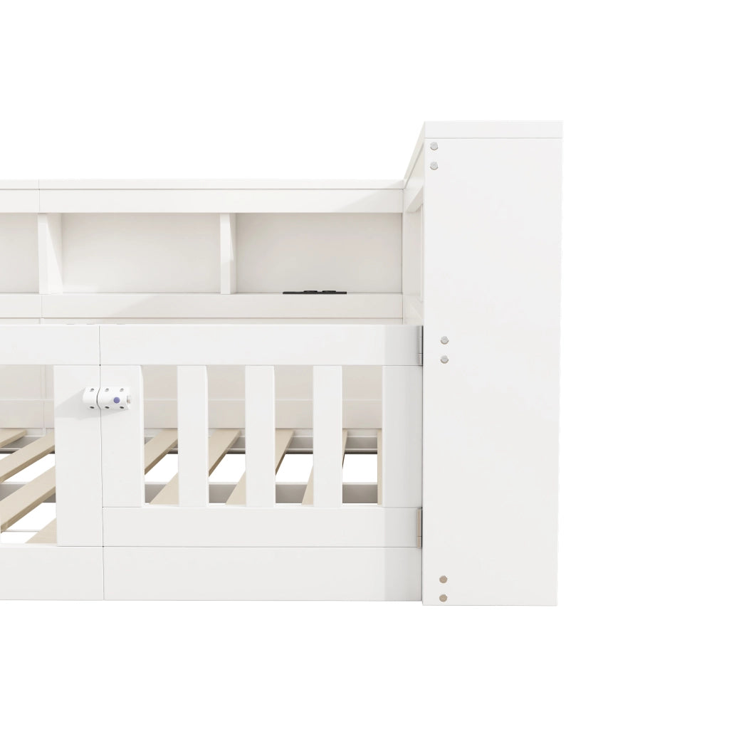 Letto divano 140×200 cm 2 posti con vani laterali; prese USB e barriera estraibile; senza materasso; bianco