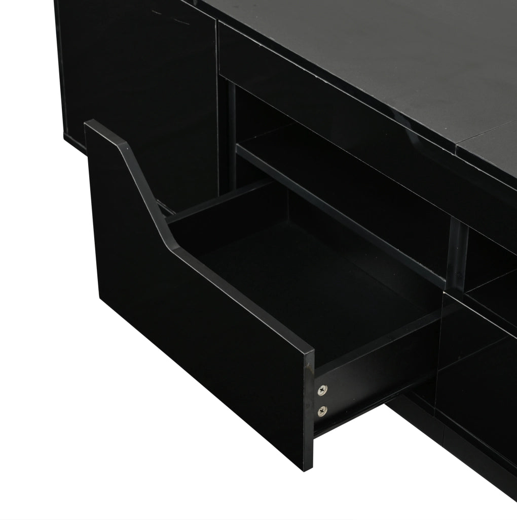 Mobile TV 180x40x45 cm con LED controllabile via app, 2 cassetti, in truciolare nero