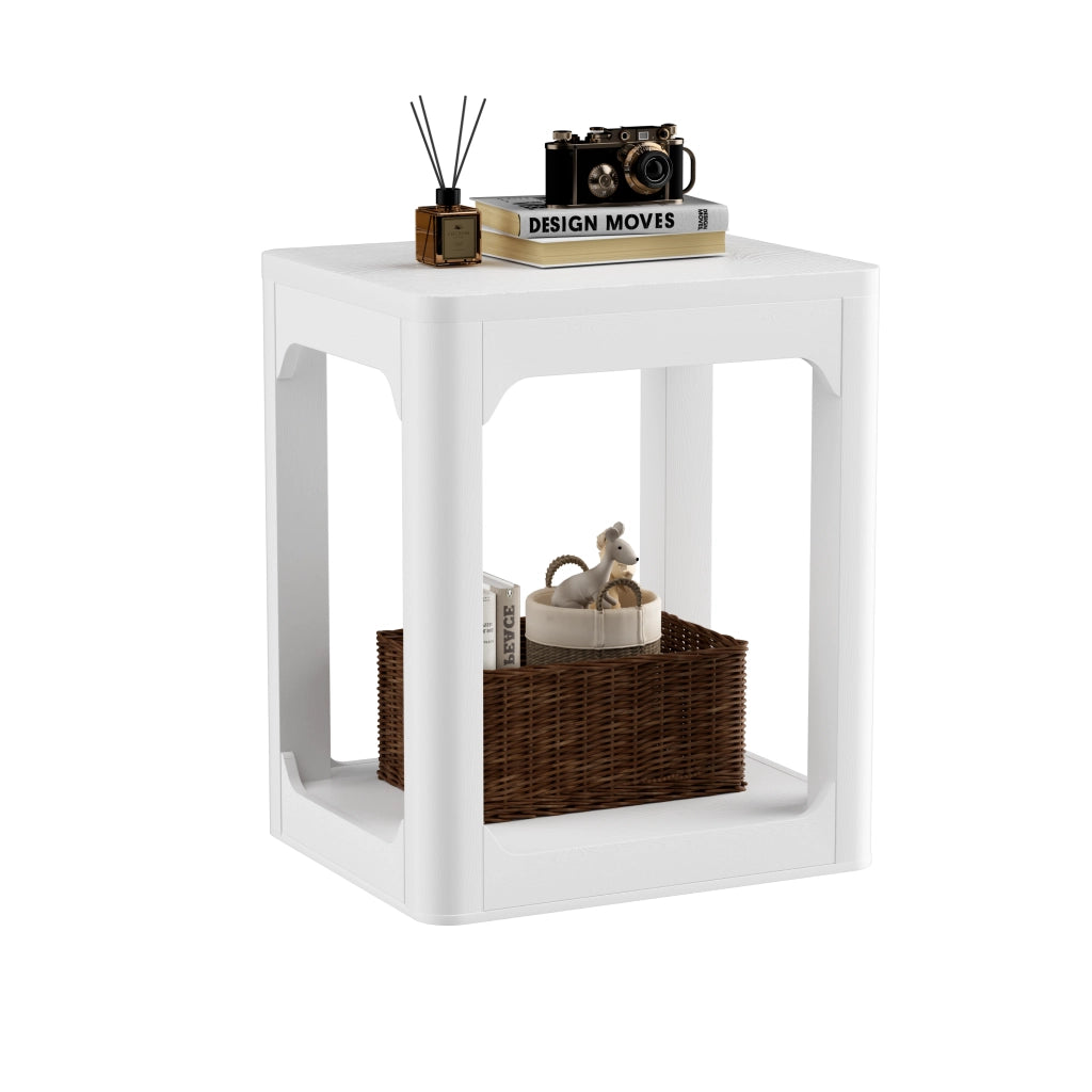 Set 2 Tavolini Comodini, Bianco, 50x40x60 cm, Piano 3 cm, Doppio Ripiano, per Soggiorno e Camera da Letto