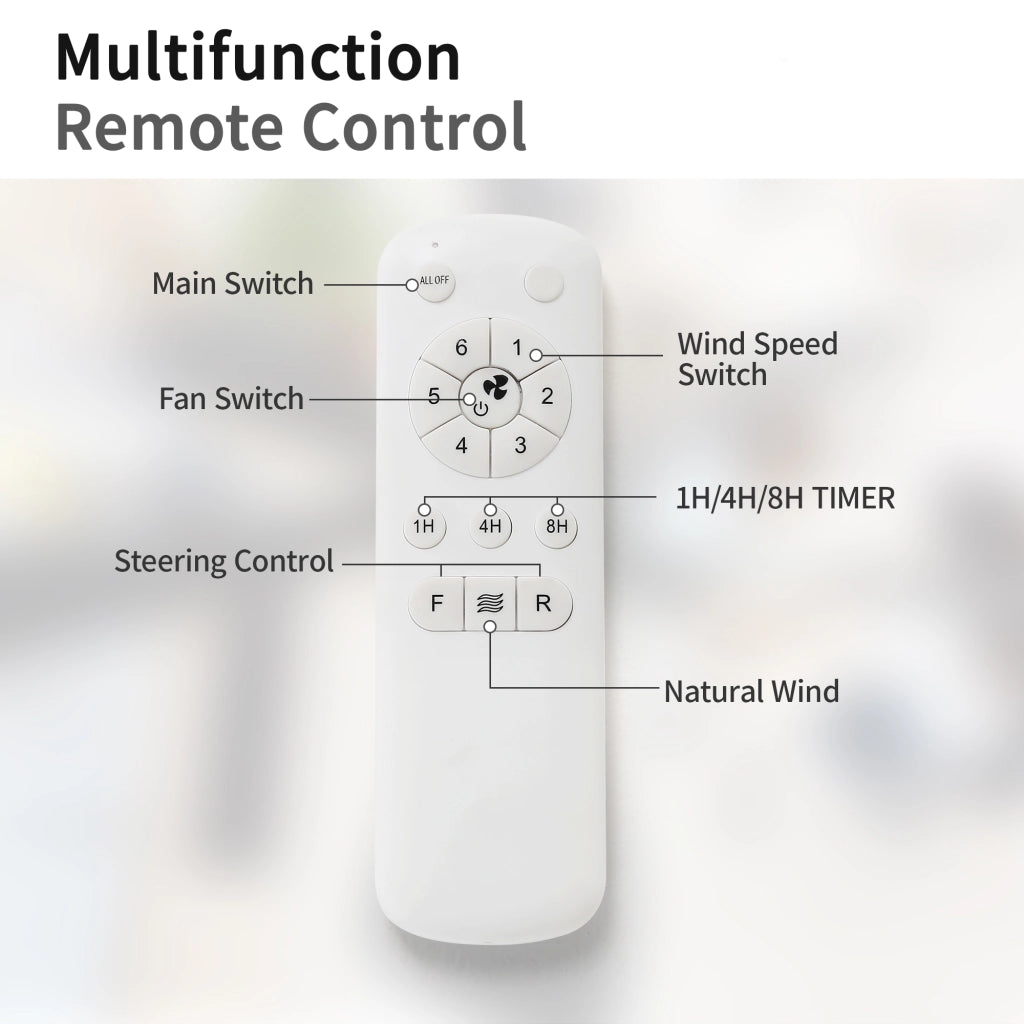 Ventilatore da soffitto 132 cm senza luce con telecomando 6 velocità motore DC reversibile 3 pale ABS nero per interni
