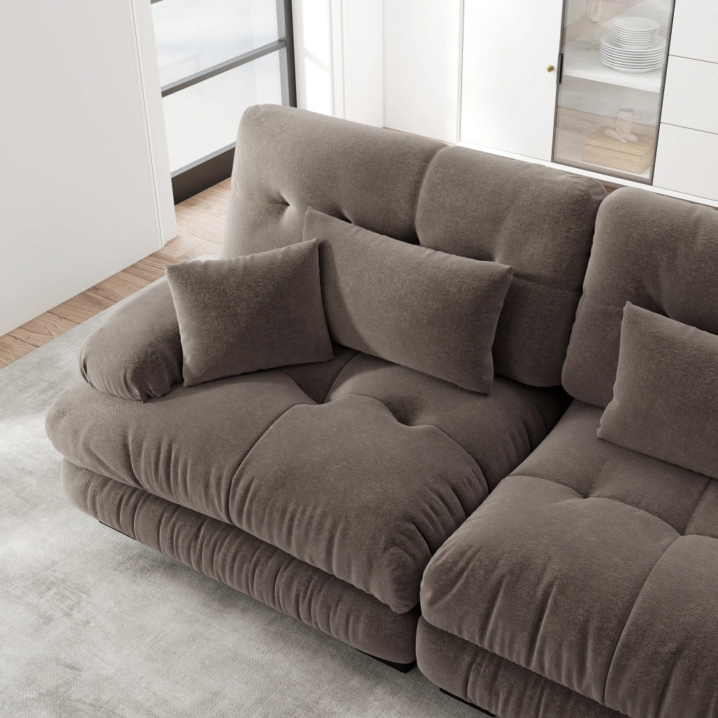Divano angolare modulare 3 posti 313x77x81 cm con seduta profonda; chenille marrone