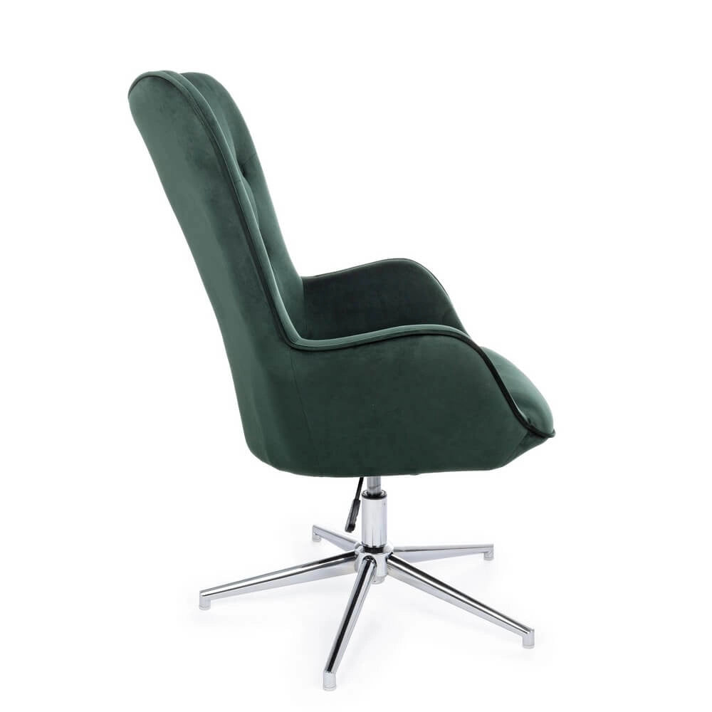 Poltrona Girevole in Velluto Verde con Base Cromata - DAPHNE