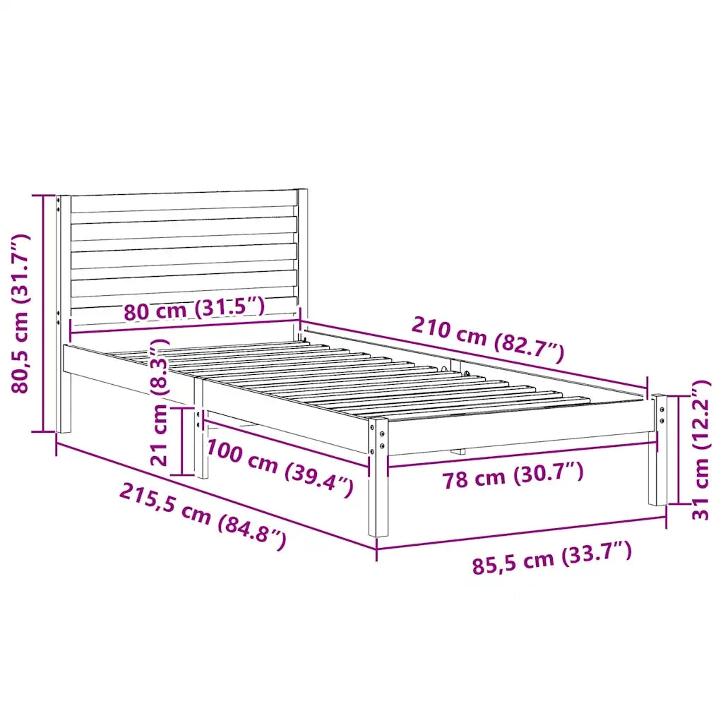 Struttura del letto-Giroletto-Rete del Letto Bianco 80 x 210 cm Pino massello 973921