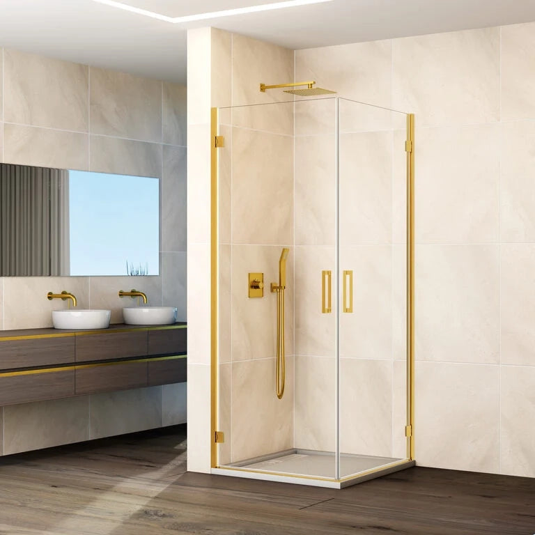 Box doccia angolare GLASS 2 porte battenti 48,5-50,5/48,5-50,5 cm oro vetro trasparente