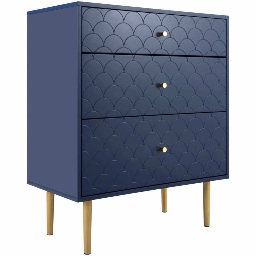 Comò con 3 cassetti, colore blu navy, 75 x 40 x 89 cm