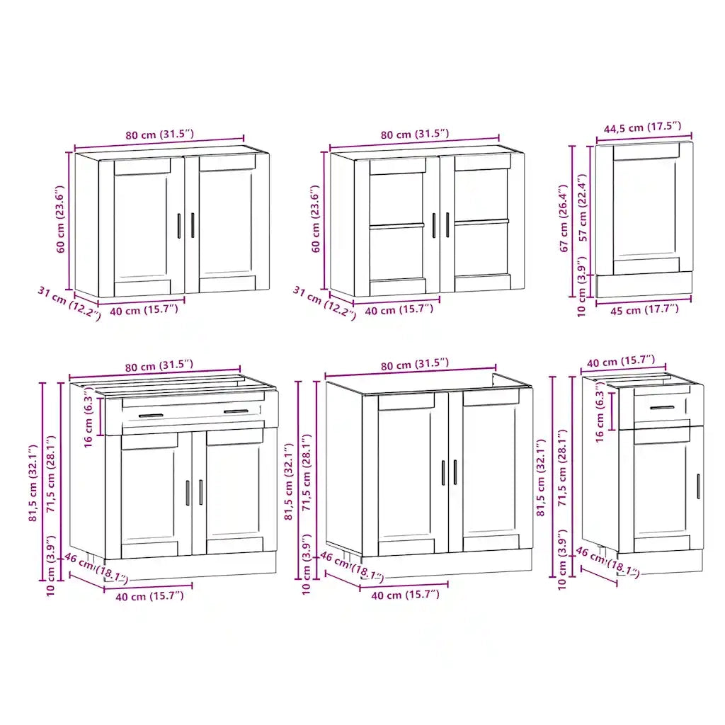 Set Mobili da Cucina 7 pz Kalmar Rovere Artigianale Truciolato 3314760