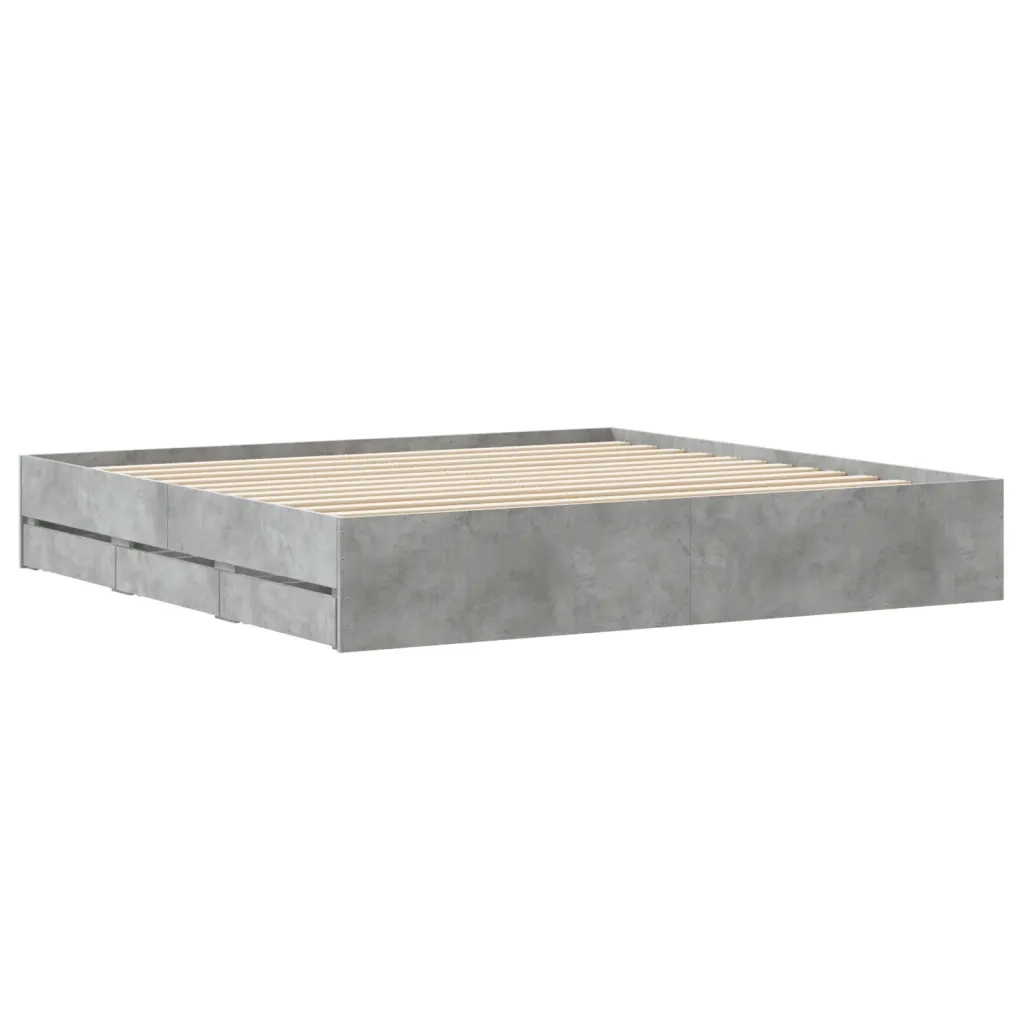 Letto matrimoniale | Letto per adulti | Giroletto Cassetti Grigio Cemento 160x200 cm Legno Multistrato