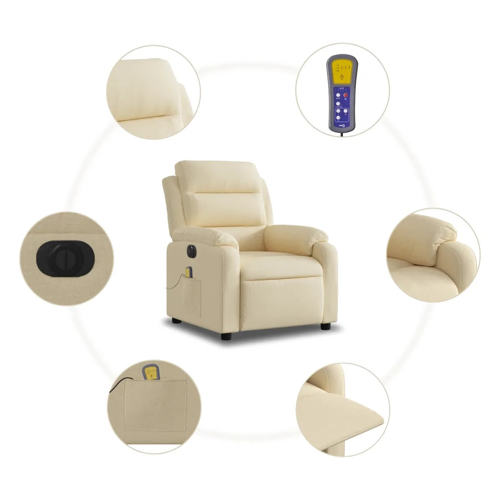 Poltrona Reclinabile Massaggiante Elettrica Crema in Tessuto 3204977