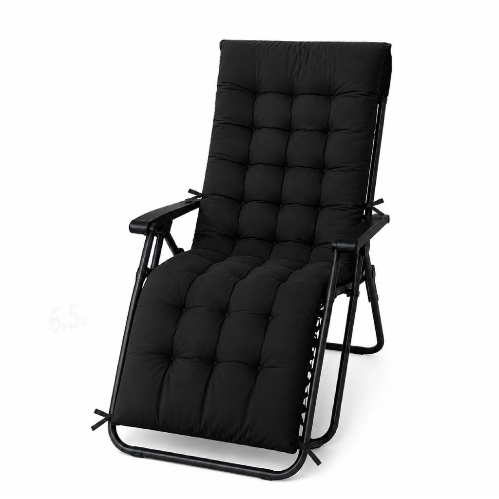 Cuscino Imbottito Universale per Sedia Relax Zero Gravity e Sdraio 155x55 cm con Laccetti di Fissaggio Nero