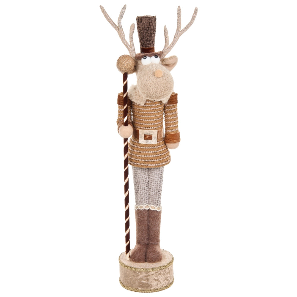 Set di 2 statuette schiaccianoci beige a forma di orso e renna fatte a mano, decorazioni natalizie