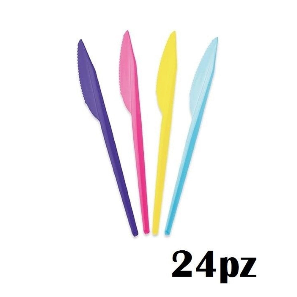Trade Shop - Set 24 Pezzi Coltelli In Plastica Colorati Feste Compleanni Party -