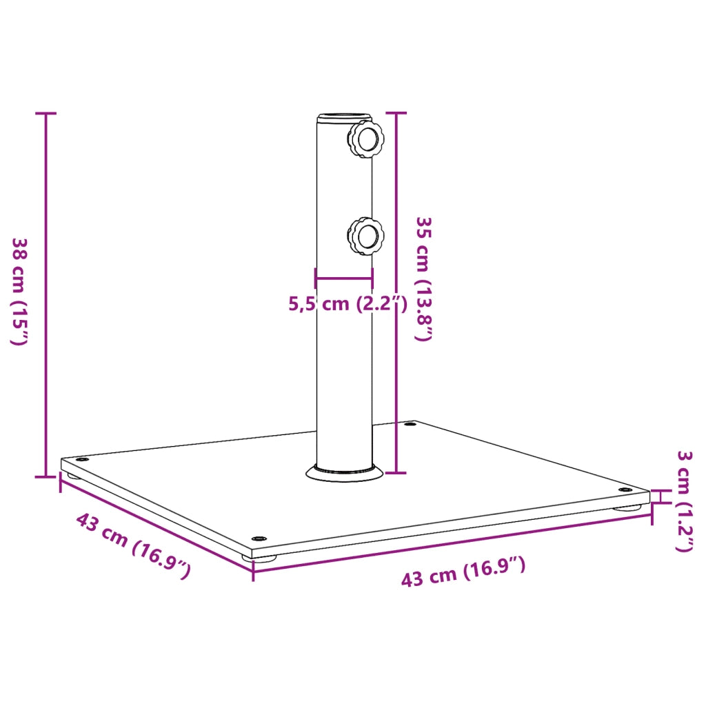 Base quadrata stabilizzatrice per ombrellone 43 x 43 x 38 cm con adattatori da 32 38 e 48 mm in acciaio nero 02_0047474
