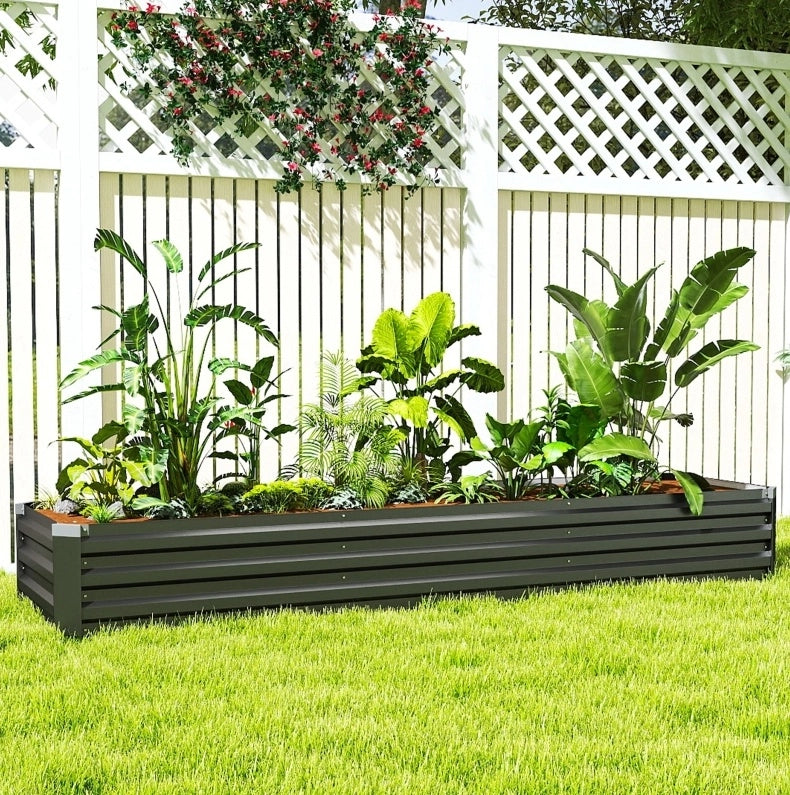 Letto da Giardino Rettangolare 240x60x30 cm, Struttura in Acciaio Zincato e Verniciato, Colore Grigio Scuro, Fondo Aperto