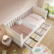Letto singolo con 2 cassetti e spondina, in legno, bianco, 90x190 cm