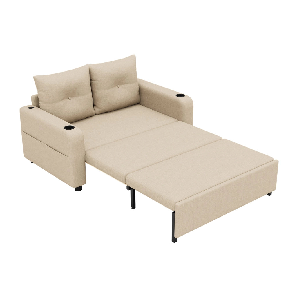 Divano letto estraibile 3 in 1 131x81x94 cm con USB, USB-C e portabevande beige