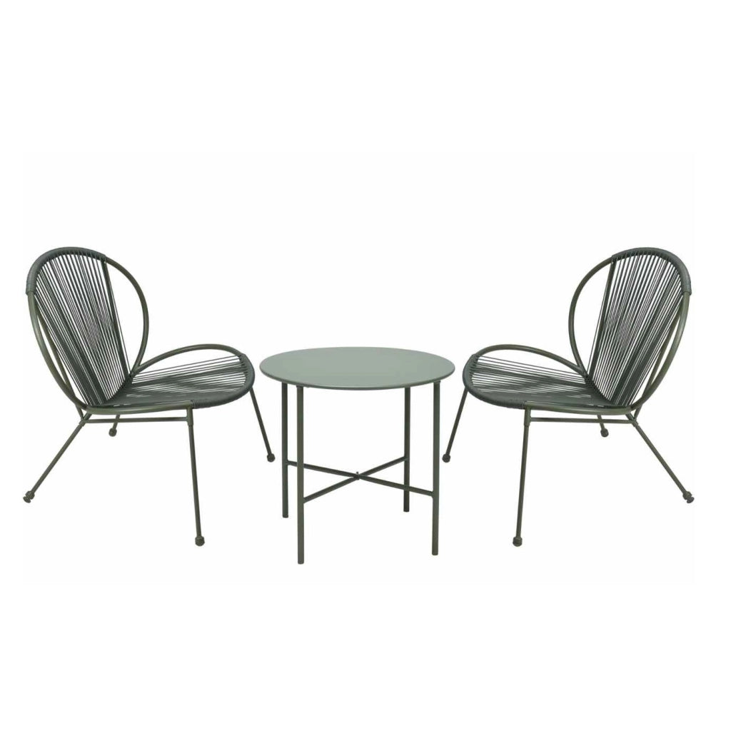 SET 2 POLTRONE E TAVOLINO IN METALLO VERDE SCURO