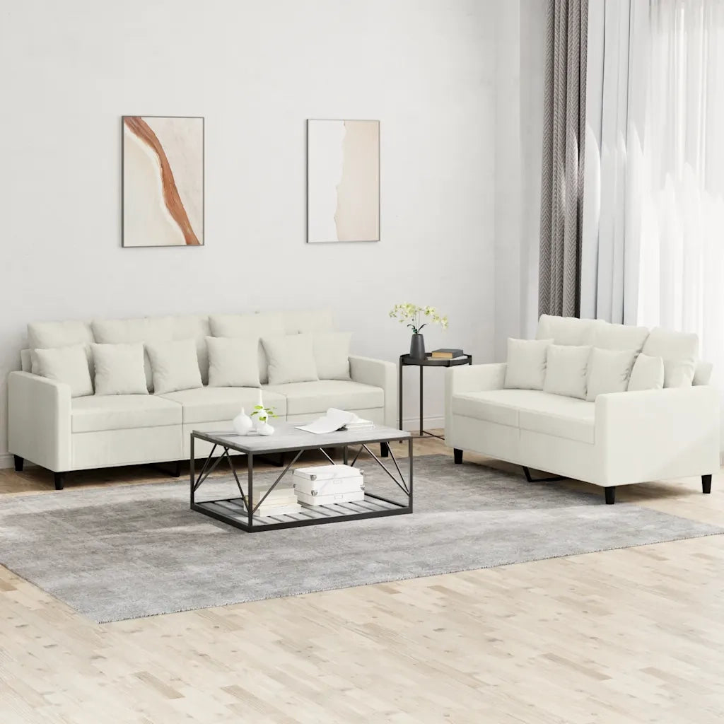 Set di Divani 2 pz con Cuscini Crema in Velluto