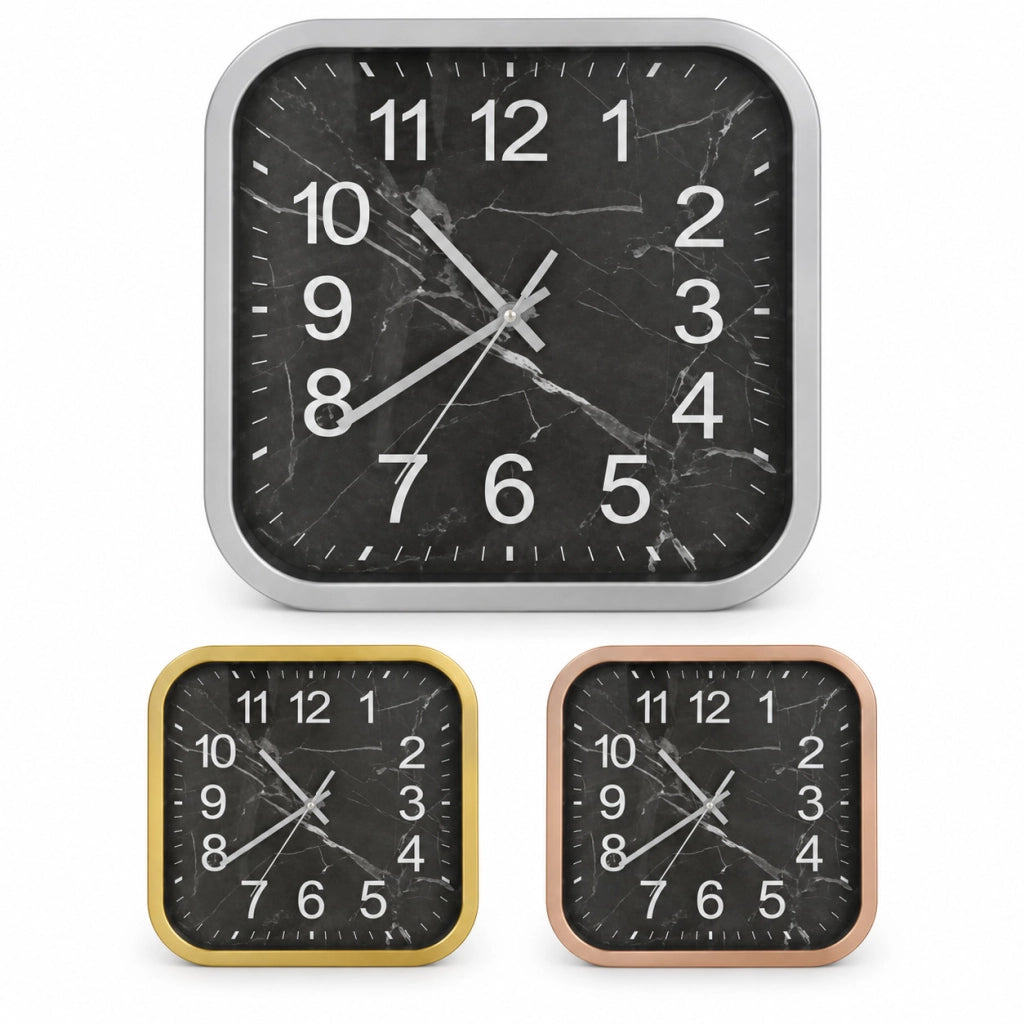 OROLOGIO PARETE QUADRATO 28CM EFFETTO MARMO MODERNO VARI COLORI CASA STUDIO