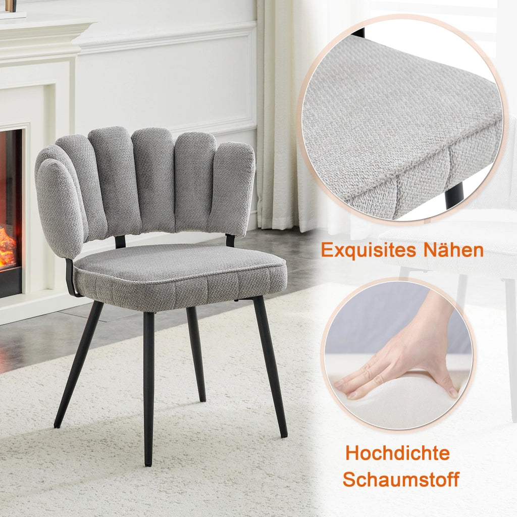 Set Tavolo Rotondo e Sedie da Pranzo ¨C Xylo ¨C Piano MDF, Gambe Metallo Nero, Tessuto Grigio