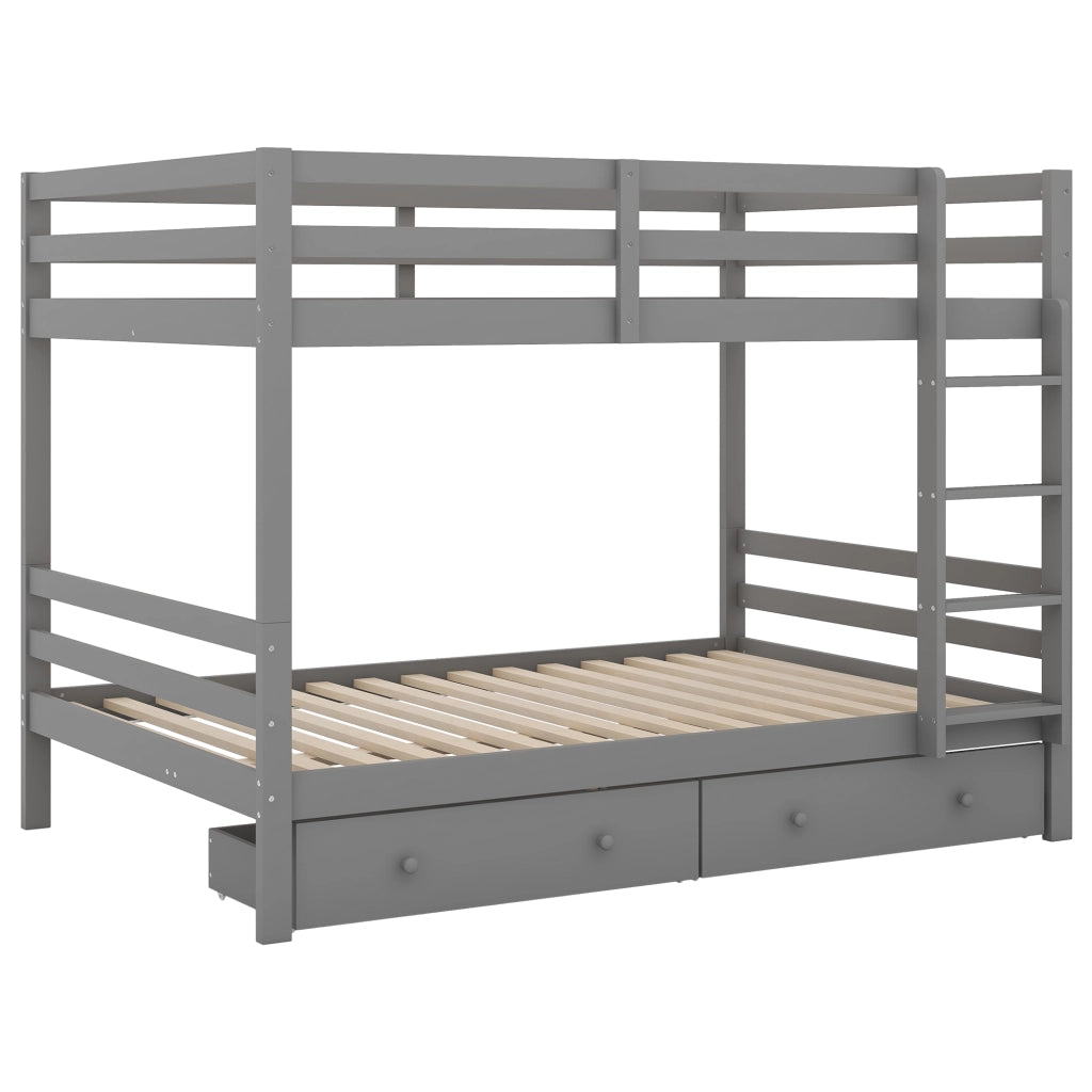 Letto a Castello 140x200 cm; 2 Posti; con Cassetti e Scala - in Legno e MDF - Grigio