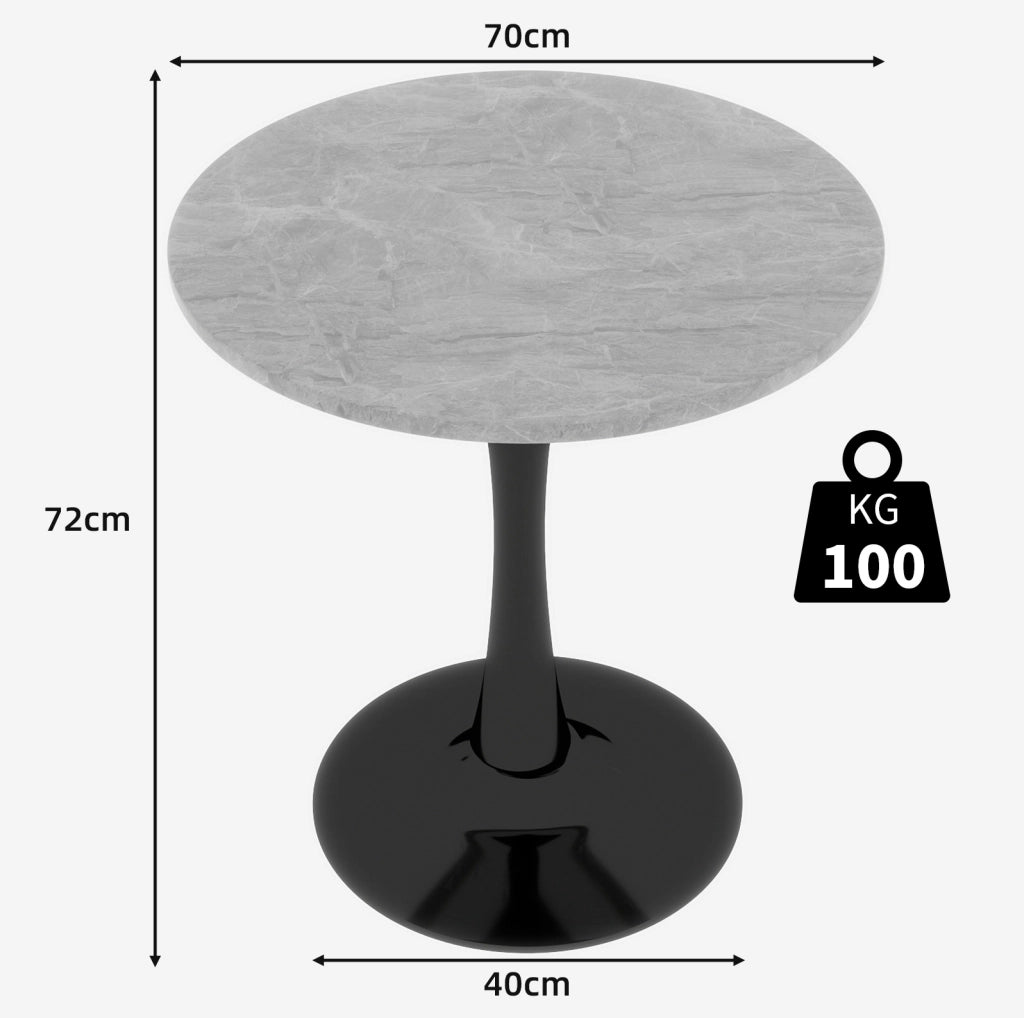 Tavolino rotondo 77,5 cm in marmo artificiale nero e grigio