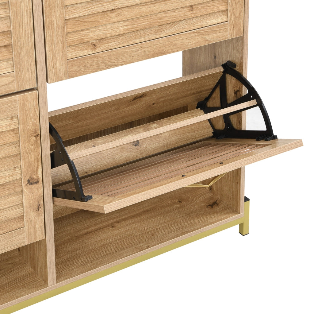 Scarpiera a 4 ante in MDF con base in metallo e ripiano superiore; 108;5 ¡Á 24 ¡Á 100 cm; color legno