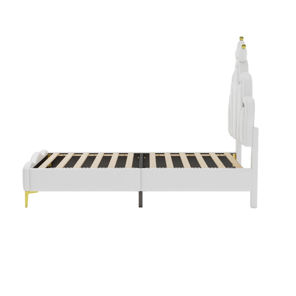 Crown Shape Princess Single Bed 90x200cm con strisce LED in PU bianca