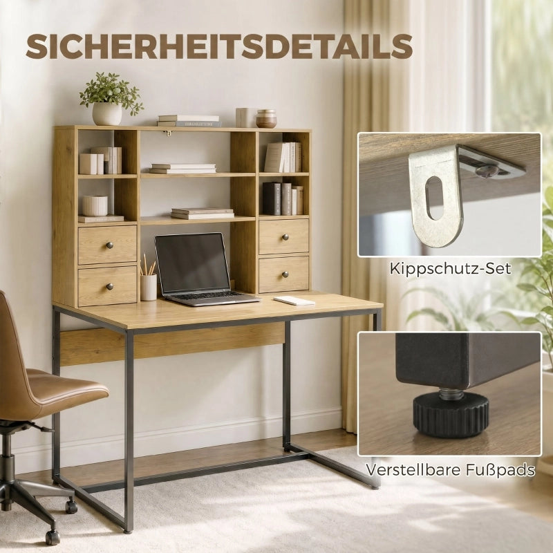 Scrivania computer con 4 cassetti e ripiani ¨C Minimal ¨C rovere 105x50x75