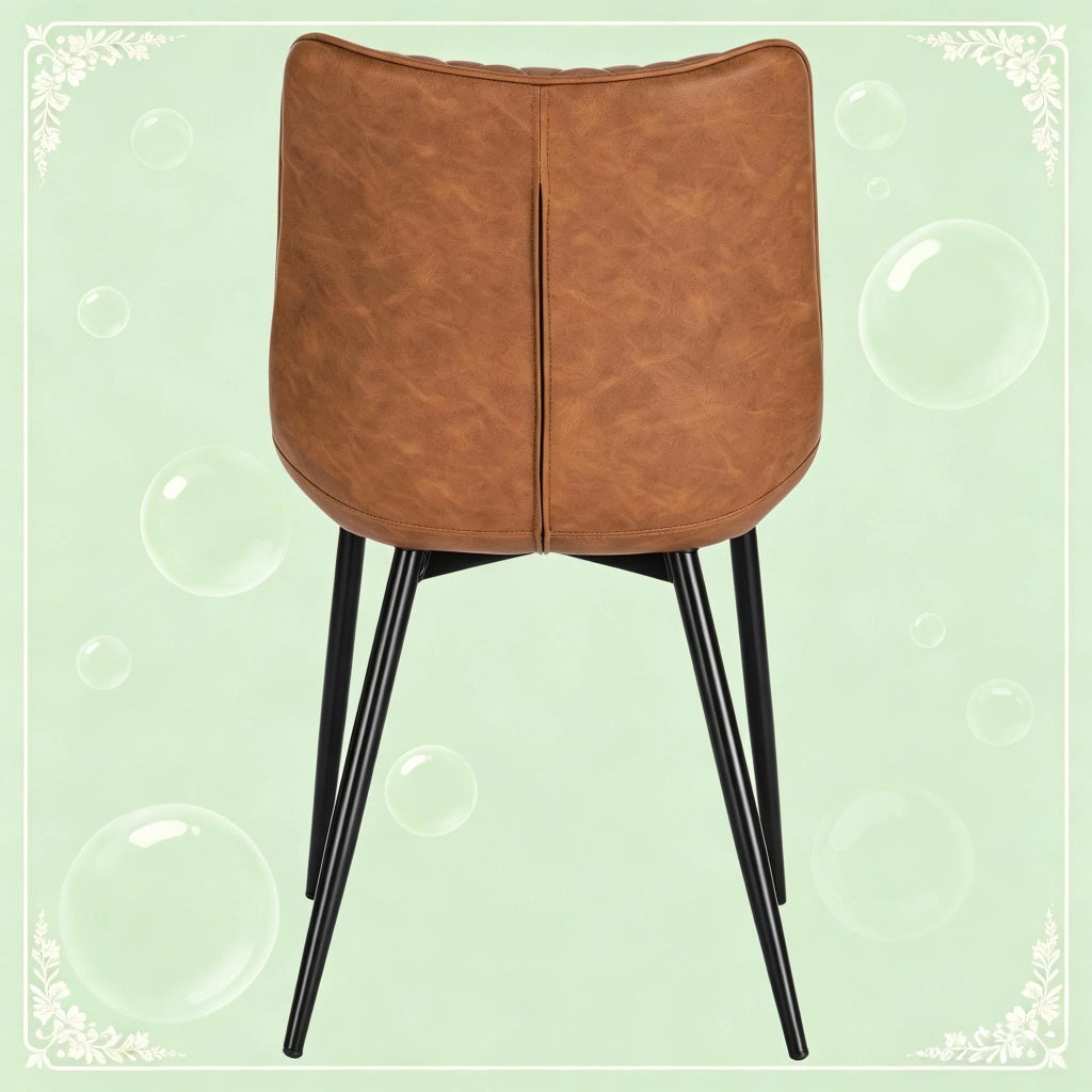 Sedia da sala da pranzo coppia di 2 con schienale ergonomico curvo e gambe in metallo, similpelle marrone chiaro