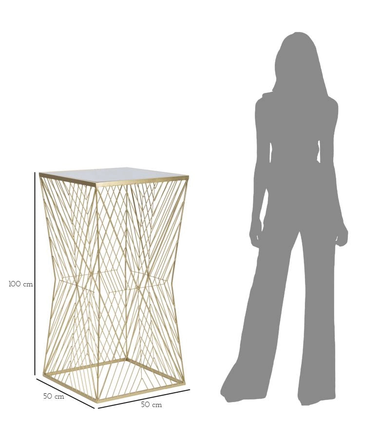 Tavolino Soggiorno Lines 4 50x50x100 cm in Ferro e Specchio Oro
