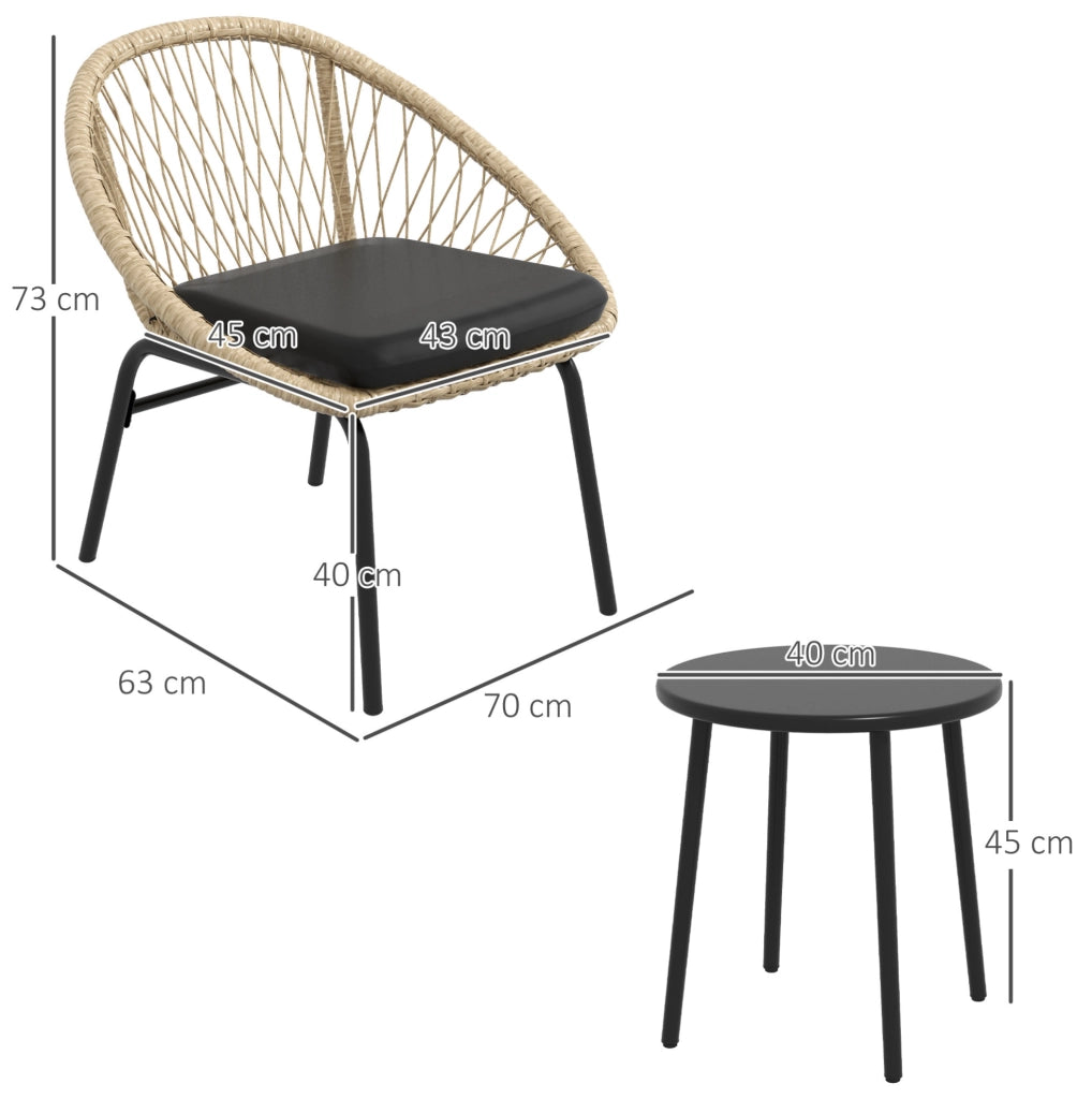 Set da giardino in rattan 3 pezzi giallo con tavolo e cuscini