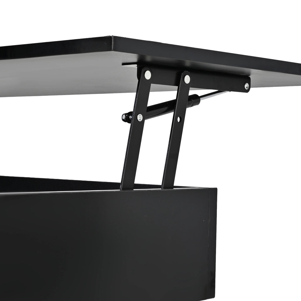 Tavolino da caffè nero 100x50x46 cm con piano sollevabile, 2 cassetti e LED controllabile via app
