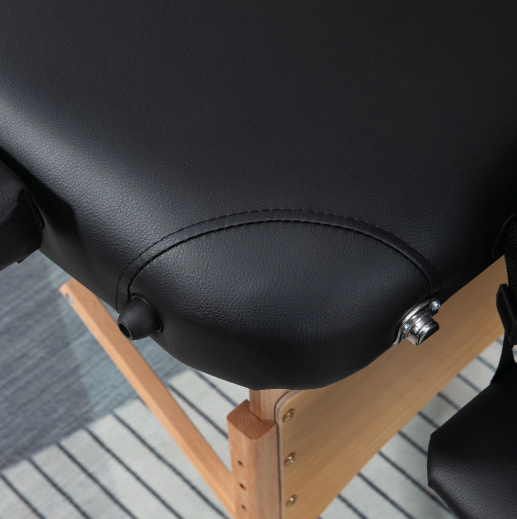 Lettino da massaggio pieghevole 180x60x88 cm in legno nero, altezza regolabile –