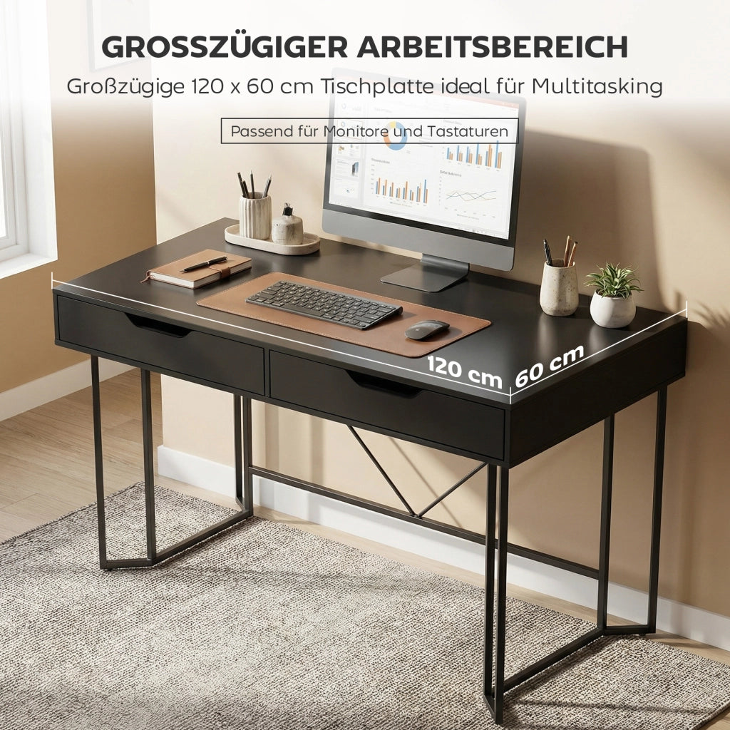 Scrivania computer con cassetti ¨C Minimal ¨C Nero 120x60x77 cm