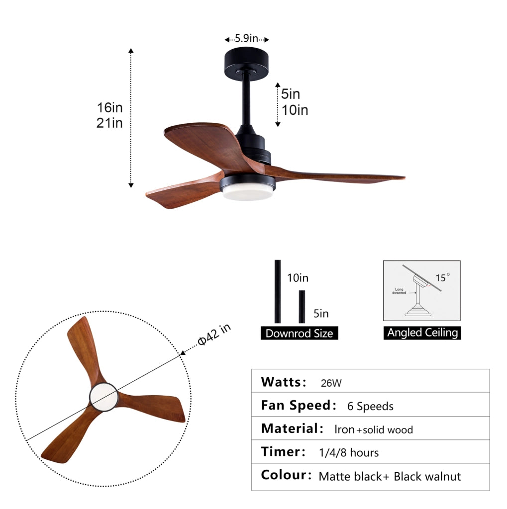 Ventilatore a soffitto da 42 pollici con luce, motore DC reversibile ed energia efficiente, telecomando 6 velocità