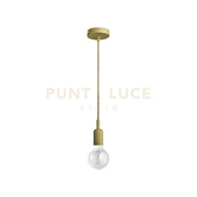 GSO082- PENDENTE FLIP CAVO IN STOFFA E ROSONE OTTONE 1 LUCE ATTACCO E27 D.4,6CX6,9M