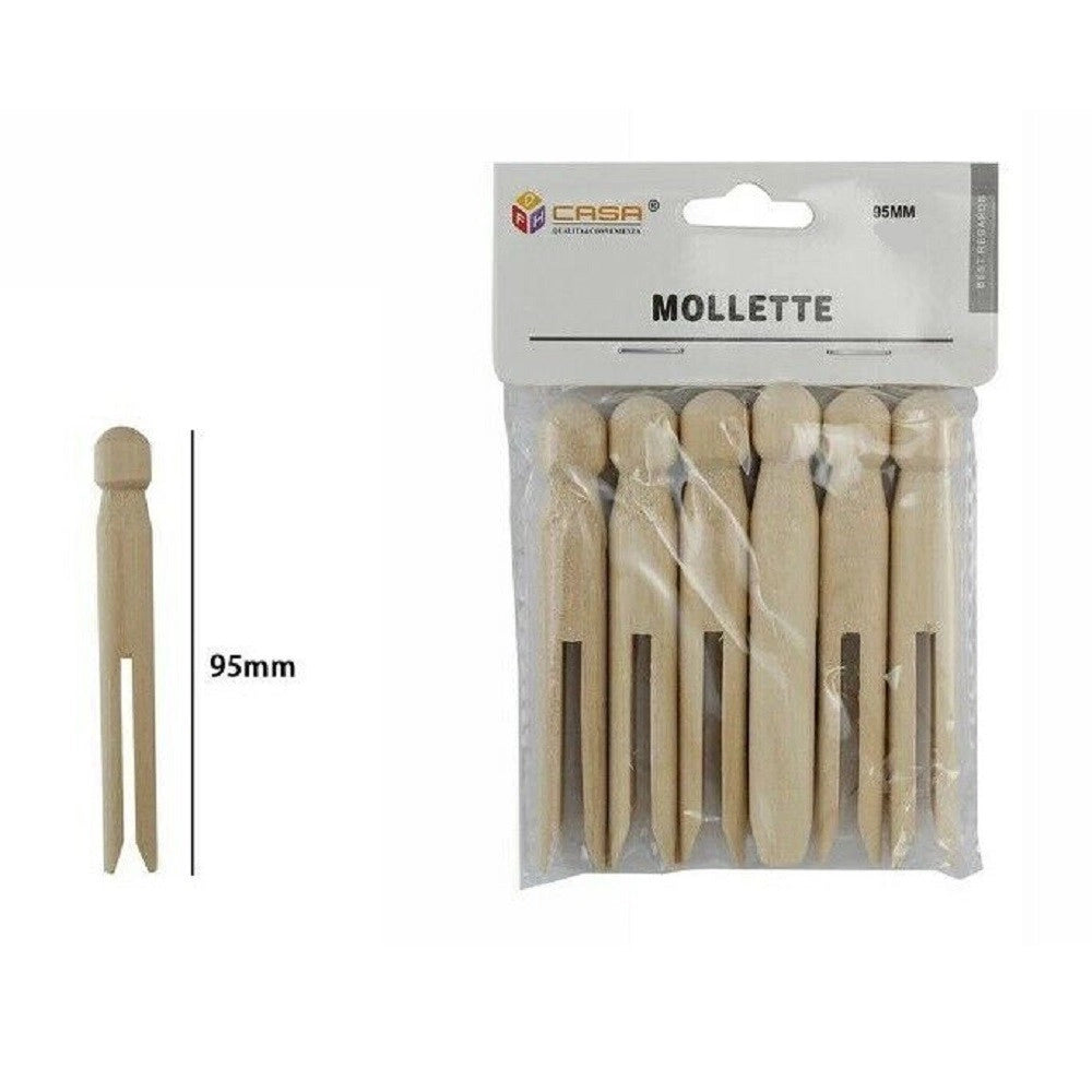 Trade Shop - Set 18 Pz Mollette Pinze Bucato Panni In Legno Bricolage Hobbystica 95mm 53894a -