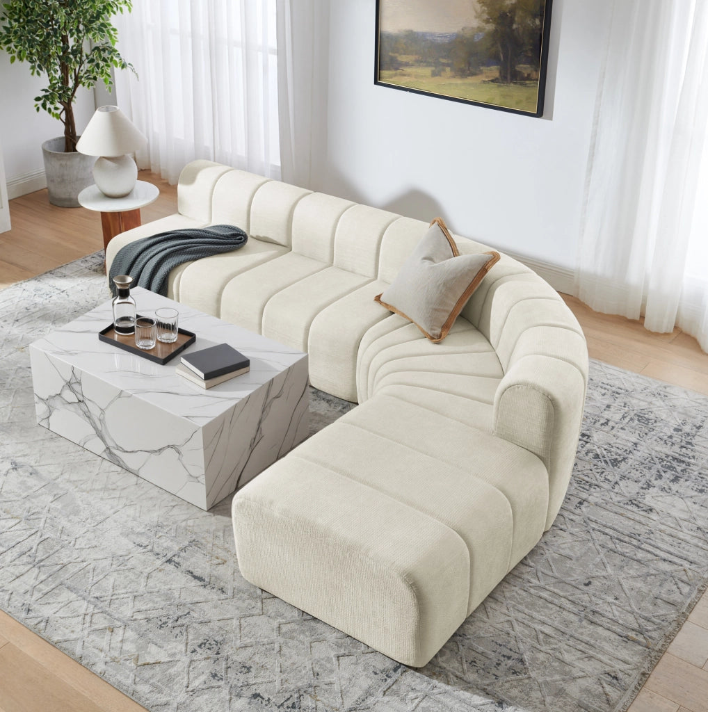 Divano angolare modulare componibile in ciniglia beige