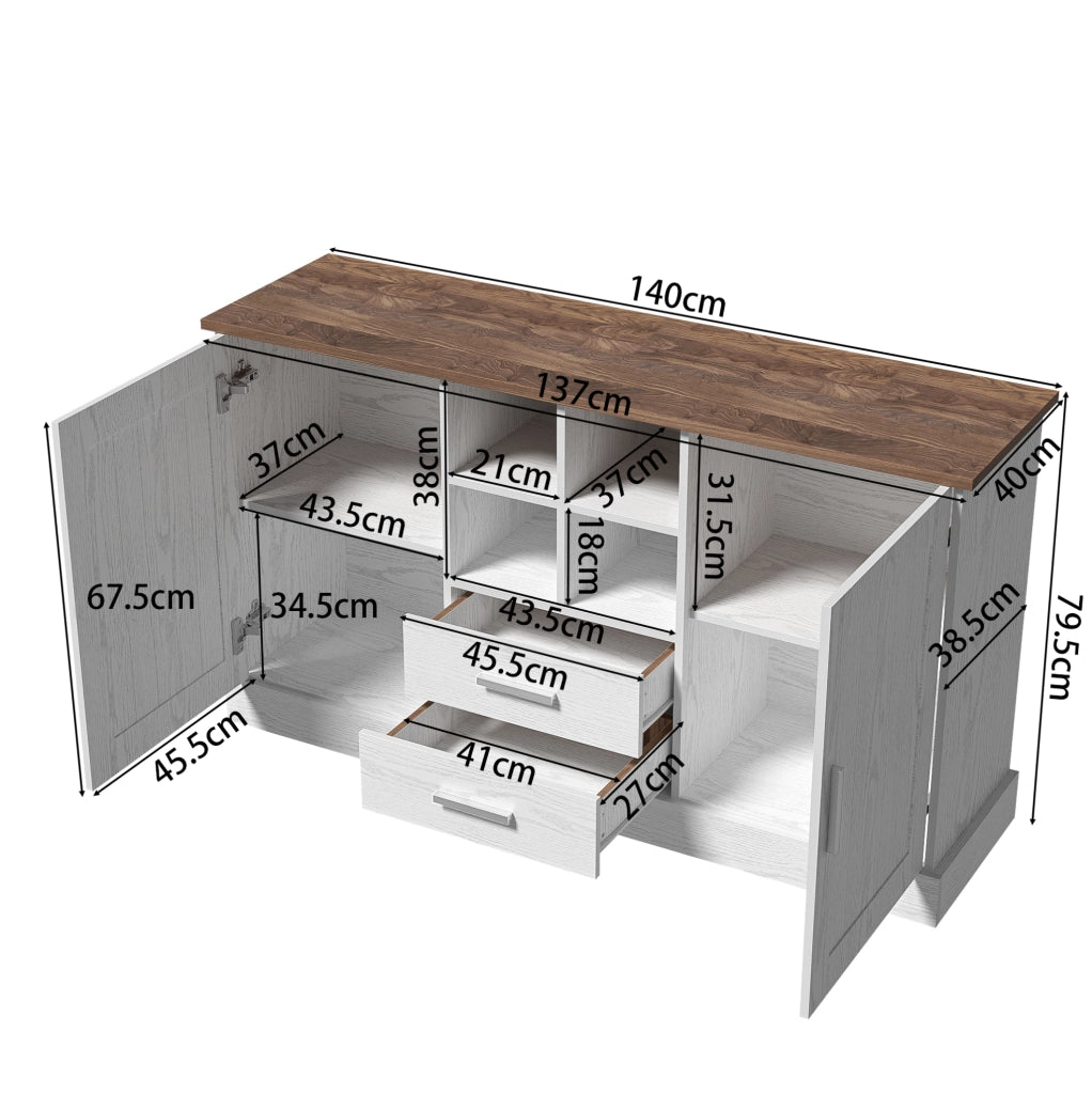 Credenza moderna 140 cm con 2 ante e 2 cassetti