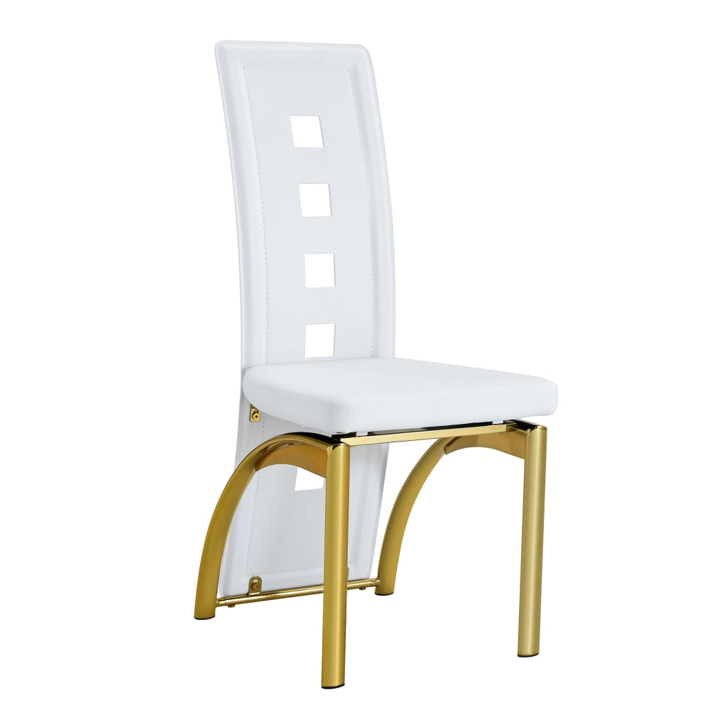 Set 2 sedie da pranzo in ecopelle bianca opaca con gambe in metallo oro e schienale alto
