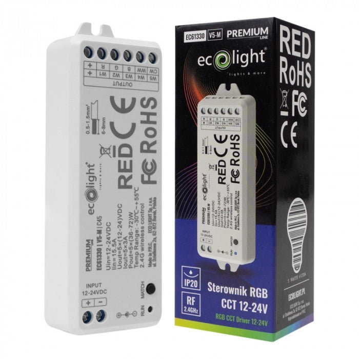 Controller LED V5-M RF RGB+CCT 15A 12-24V Ecolight