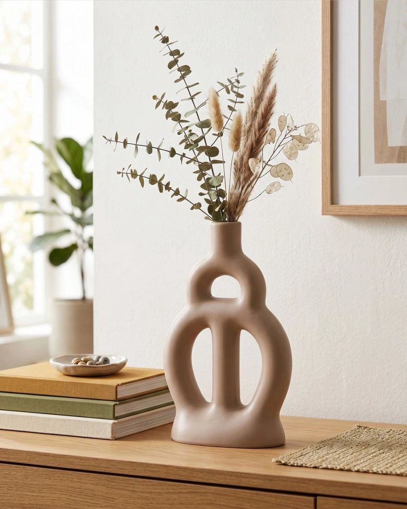 Vaso per fiori da tavolo in porcellana decorativa moderna forma astratta beige