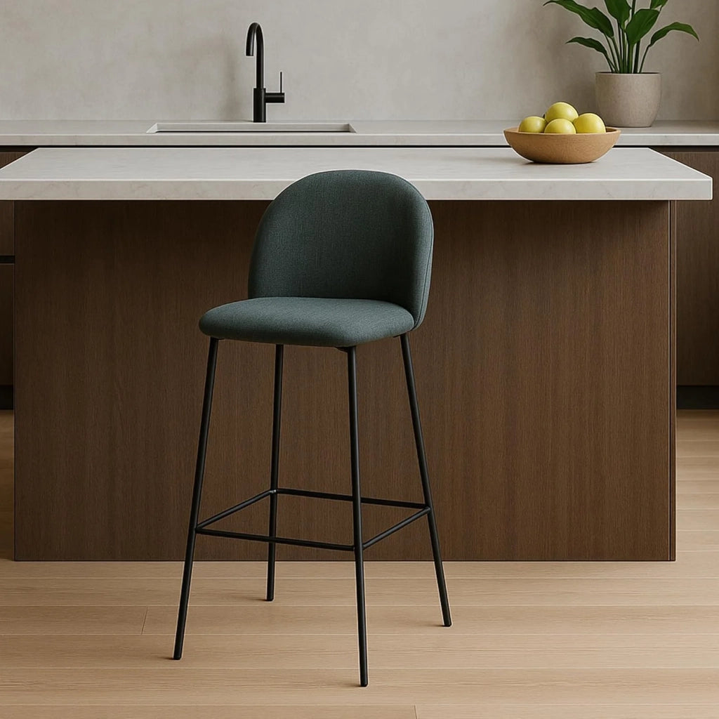 Set 4 Sgabelli VIDIA Verde Oliva con Schienale Imbottito e Gambe Nere, Seduta 65 cm