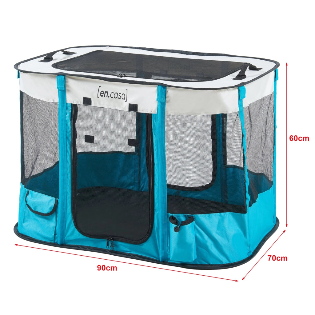 Box pieghevole per cani 90 x 70 x 60 cm blu beige 03_0010232