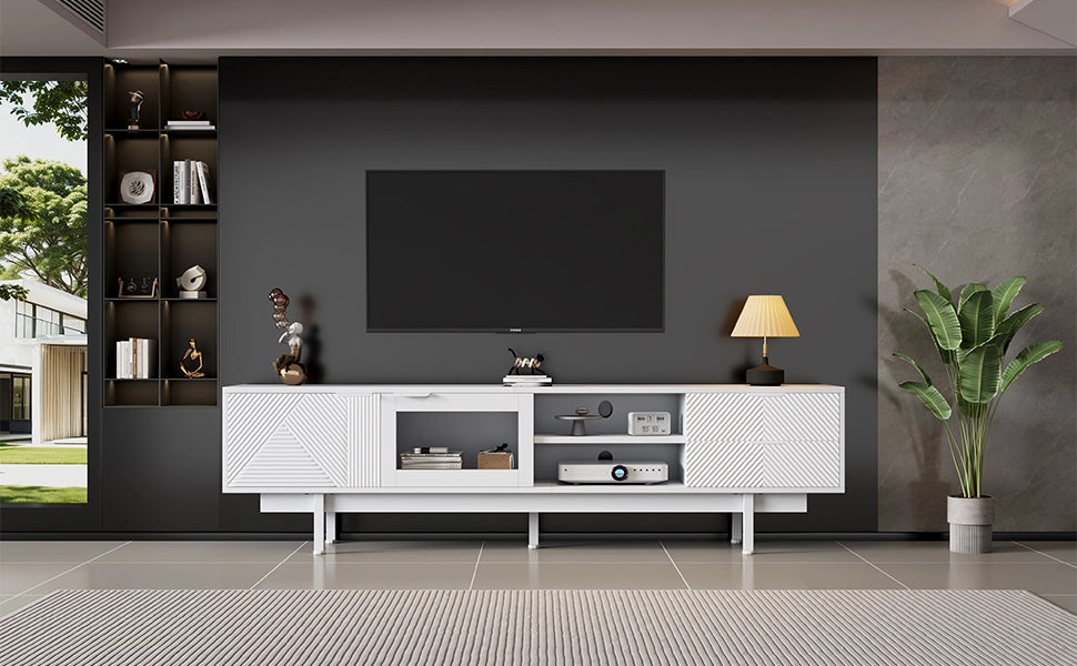 Mobile Porta TV 200 cm Bianco Moderno con 2 Ante e 2 Cassetti per TV fino a 80 Pollici