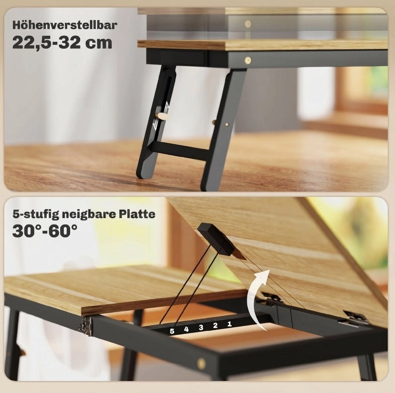 TAVOLO da Letto Pieghevole e Inclinabile 83,5x33 cm Color Rovere