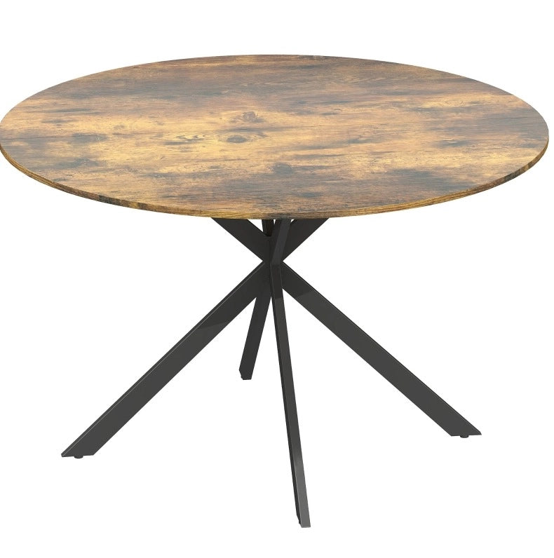 Tavolo rotondo da pranzo 120 cm in legno e acciaio, stile industriale marrone, 4 posti